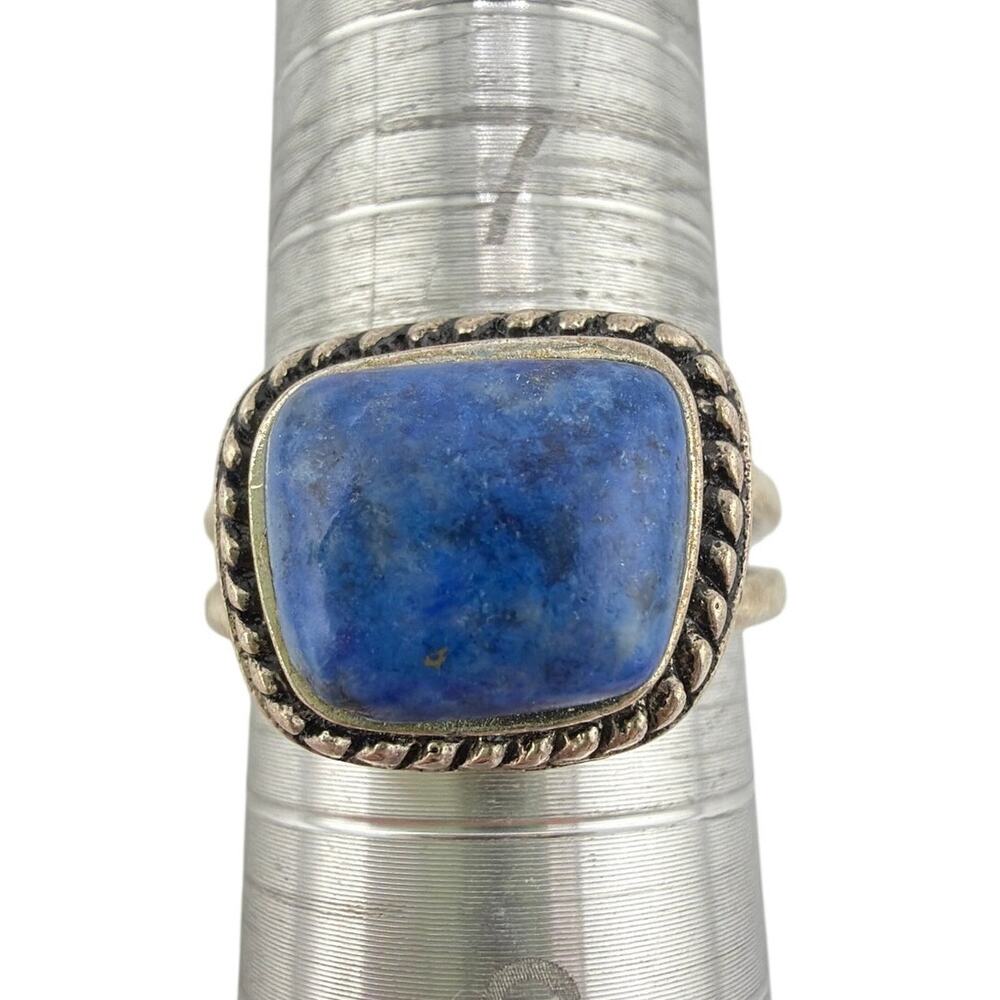 Deep Blue Lapis Lazuli Barse Split Shank 925 Sterling Silver Ring Size 8
